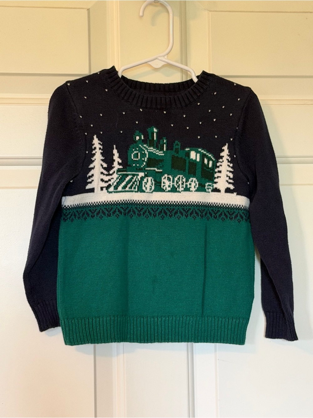 Janie and Jack Green & Navy Train Knit Sweater